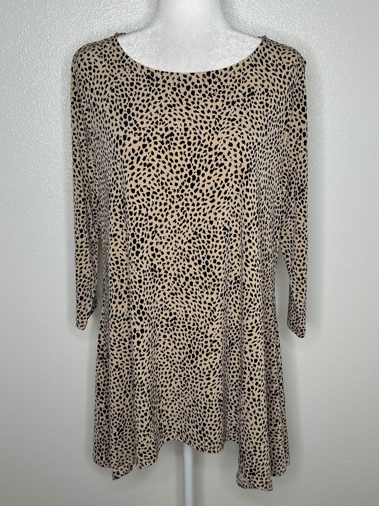 Jm Collection Womens Beige Animal Print Asymmetrical Hem Tunic Top Size L Euc